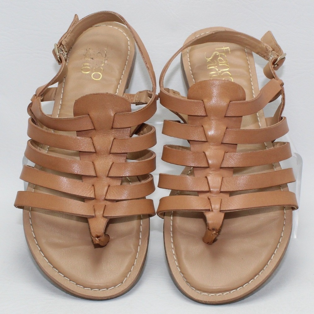 Franco Sarto Jasmine 2 Tan Leather Gladiator Sandals Womens 7.5M‎ Flat Strappy